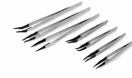 Forceps Forceps are designed for proper handling of weights. Stainless steel forceps are available in 5 and 8 sizes and are designed in a smooth tip, curved tip, straight grip tip, and a 22 grip tip.