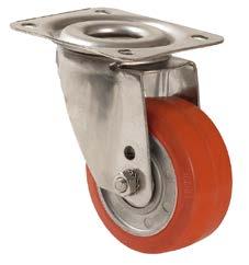 Souplinox Swivel castor : Rubber tyre - temperature resistance 280 C for continuous effects and 300 C for short terms Aluminium wheel centre Ball bearing Stainless steel housing with double ball race