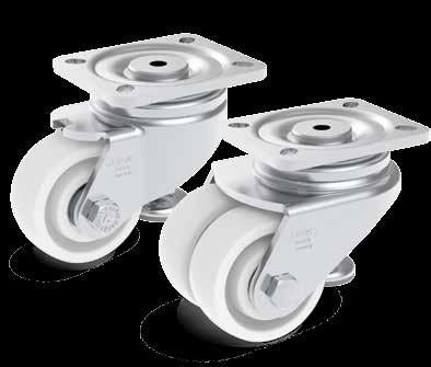 Series: HRLH-SPO, HRLHD-SPO Levelling castors with integrated truck lock, with top plate fitting, with heavy duty polyamide wheel 300 600 kg RoHS Brackets: HRLH/HRLHD series - Made of heavy pressed