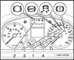 Malfunction displayed by warning lamps for level control system Page 1 / 4 45-5 Malfunction displayed by warning lamps for level control system Warning lamps Item Designation 1 Traction Control