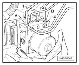 Hydraulic unit, brake booster/brake master cylinder, assembly overview Page 9 / 25 - Mark both brake lines from master cylinder - A and