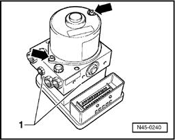 Hydraulic unit, brake booster/brake master cylinder, assembly overview Page 22 / 25 - Mark both brake lines from master cylinder - A and B - and remove from hydraulic unit.
