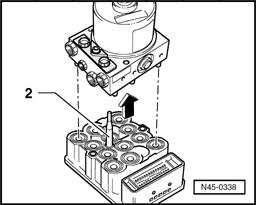 - Carefully separate hydraulic unit with hydraulic pump upward at interface - 1 - from control module.