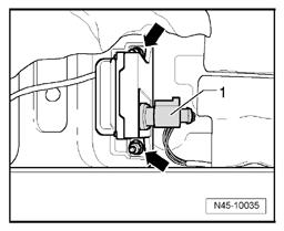 - Disconnect connector - 1 - from ESP Sensor Unit G419. - Remove two mounting nuts - arrows -. - Remove ESP Sensor Unit G419.