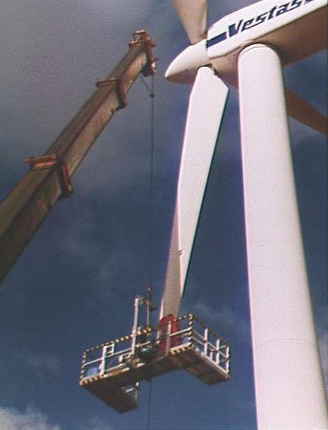 Finishing work on rotor blades of wind converter with fixed