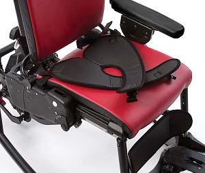 This alternative to the more typical seatbelt gives a stable base for developing sitting postural control.
