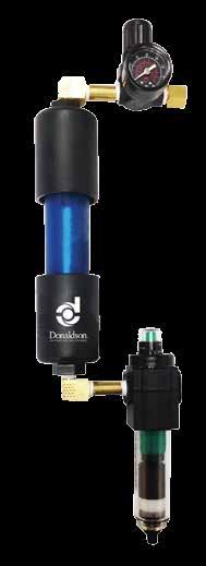 Submicron coalescing air filter collects oil and water droplets and fine particles from inlet air Automatic drain purges captured liquid with no intervention required Visual