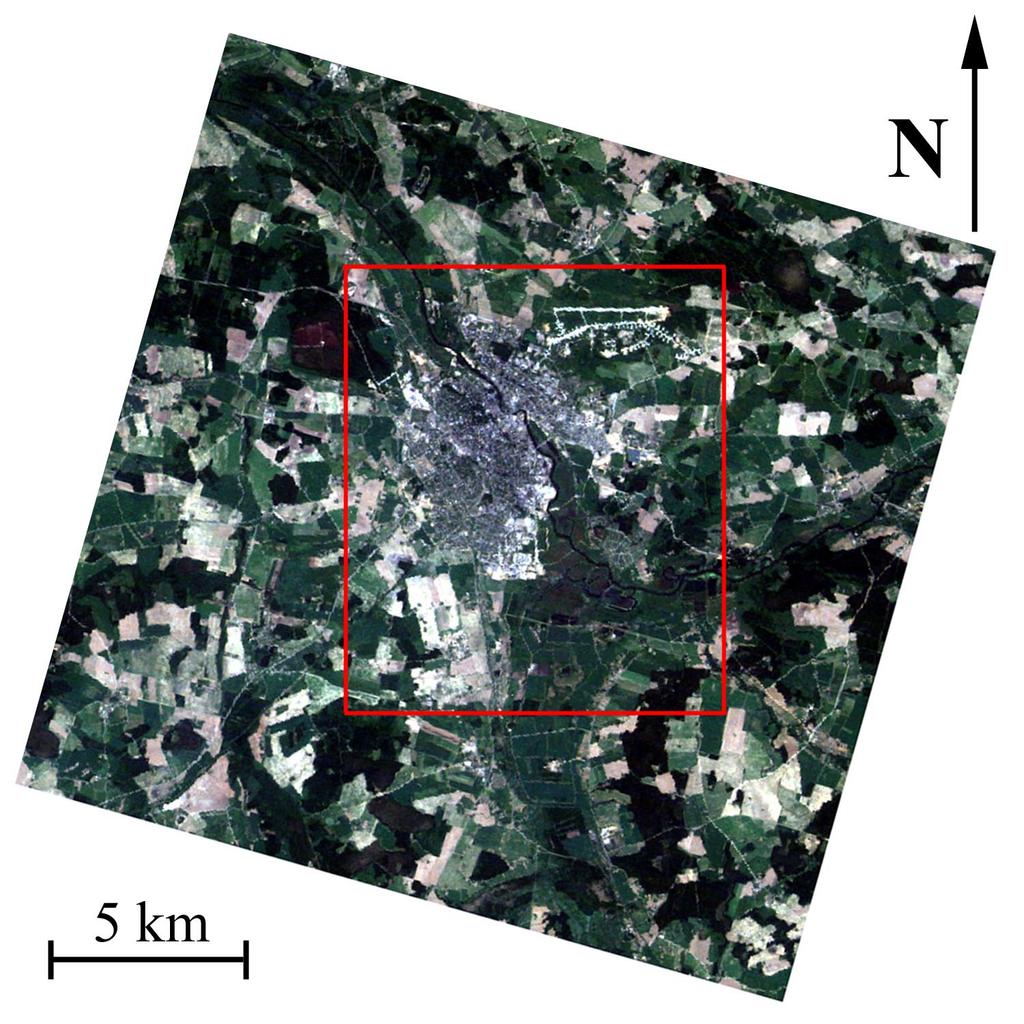2. Materjal ja metoodika 2.1 Uuritava ala iseloomustus Joonis 3. Väljalõige Tartu linna ja selle lähiümbrust kujutavast Landsat TM 1995. aasta kaadrist. Töös kasutatud osa pildist on toodud kastis.
