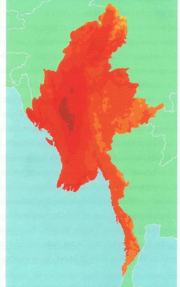 Myanmar s solar Map A map showing geographical distribution of yearly average daily solar radiation over Myanmar (2009) From the yearly map, it can be seen that the central plain of the country