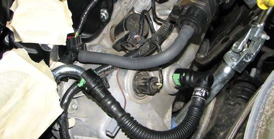 141. Route the Heat Exchanger to Supercharger hose: from the top of the engine bay, down towards the driver side headlight, around the front of the radiator, and