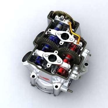 V4 65 engine SBK technology INNOVATIVE TIMING SYSTEM Double overhead camshaft driven by side chain and central gears for