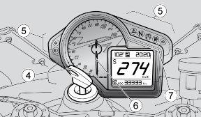 The rpm indicator (6) will go to the end of the scale for 3 seconds, then it will return to the
