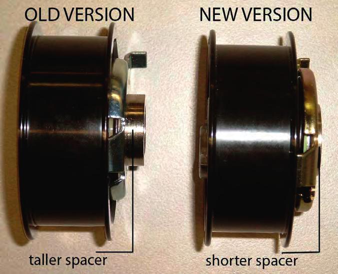 In Fig. 2 you can see that the new tensioner also has a shorter spacer. However, the distance between the engine block and the pulley remains the same. Fig. 2 Guidelines for installation of the new tensioner Before replacing the timing belt and tensioner, following points should be respected: 1.