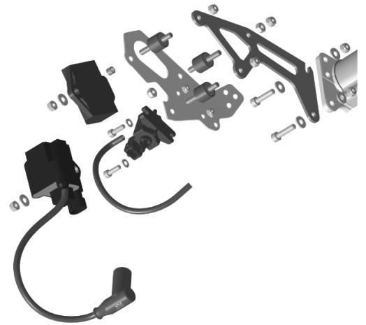 The ignition coil is labeled with two stickers, BRP 666820 and NIG 0105.