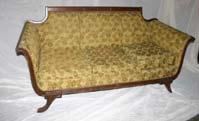 Upholstered, wood Sofa, rolled arms, low back