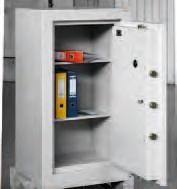 External hinges what enables opening the doors to the angle of 180 and complete exposing of the inside and makes easy access to the safe inside. Lock secured against drilling.