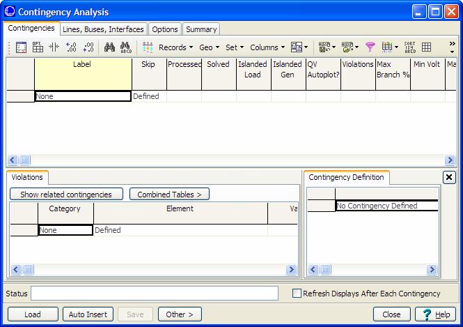 Contingency Analysis Tool in Simulator Contingency Analysis tools can be accessed by selecting Tools ribbon tab Contingency Analysis in run mode.