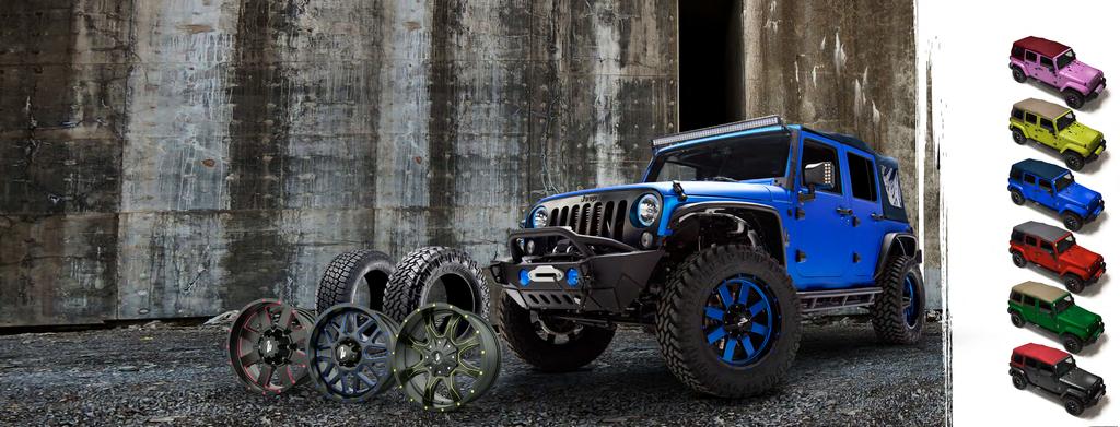 STANDARD SATIN-FINISH BODY WRAP OR LINE-X TEXTURED FINISH AVAILABLE COLORS: With a long list of WCC-styled standard features, these Jeeps make an exciting statement, inside and out.