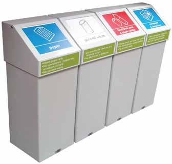 Locking facility Self-closing, fire retardant, metal bins with colour coded flaps to segregate waste prior to disposal.