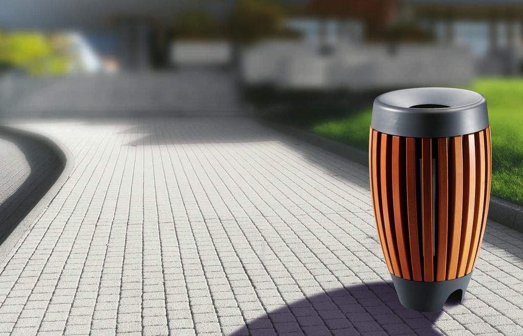 The Timber range The litter bins from this range are made from a steel structure and a hardwood body.