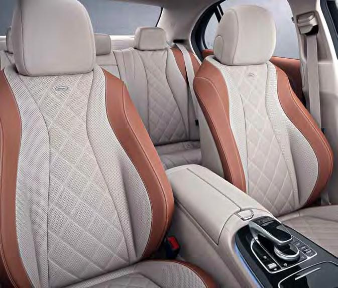HIGHLIGHTS AT A GLANCE Luxury seat with seat back and cushion in a diamond design with perforations Upholstery in designo nappa leather in macchiato beige/saddle brown with silk beige topstitching