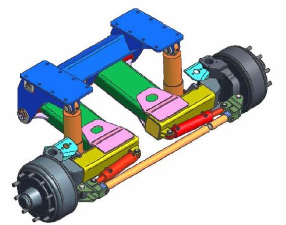 Connection with the chassis Trailing arms Hydraulic spring Anti-roll bar Wheel hub FIGURE 3 Sketch of the suspension system of the trolley.