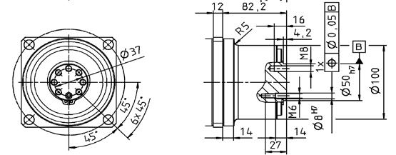 61 LPBK + on-tolerated dimensions ±1 mm 1) Check motor shaft fit. 2) Min./Max. permissible motor shaft length. Longer motor shafts are adaptable, please contact us.