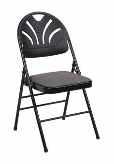 FanFare Fabric Padded Seat & Molded Back 7/8" Tube-in-a-tube steel frame construction Contoured high-back design Double hinges 1 1/2" high-density foam cushion in full size steel frame Removable