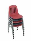 18-gauge 3/4" Tube-in-a-Tube steel frame construction Molded seat and back Zinc-plated steel rivets Double riveted U-brace Seat features 3 drain holes Folds flat and horizontally stacks Seat height