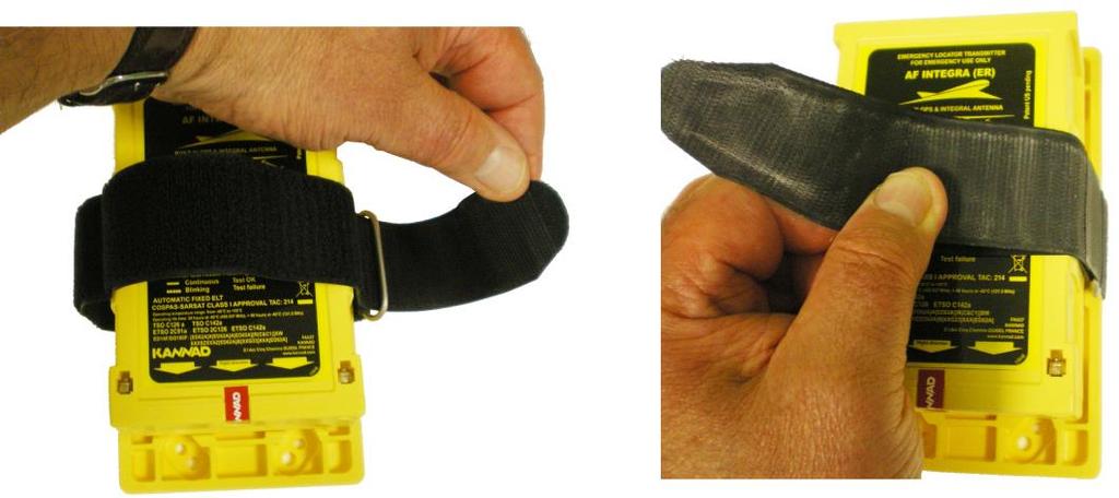 2. Slide the self-stripping strap through the buckle 3. Firmly adjust and tighten the retaining strap 4.
