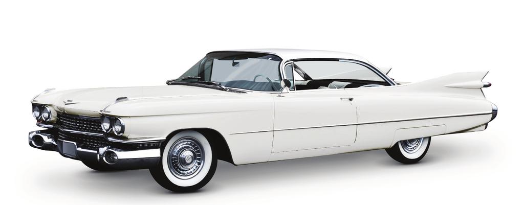 The 1959 Cadillac Coupe de Ville is remembered for its large tailfins with dual bullet tail lights, two distinctive rooflines, roof pillar configurations, and it also has a new jewel-like grille