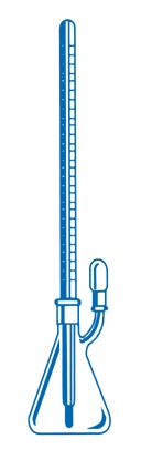 The thermometer used for 25mL size has a 10/18 joint, with a temperature range of +14 C to 37 C. The 2 larger sizes are used to obtain the specific gravity of pigments (A.S.T.M Method of Test D153).