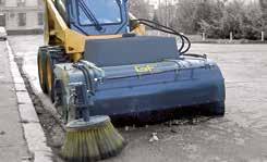 Sweeper with polypropylene brushes to sweep and collect dust at job sites and to scrape mud with the bucket scrap blade. Collection bucket with anti wear bolted and reversible blade (welded for mod.