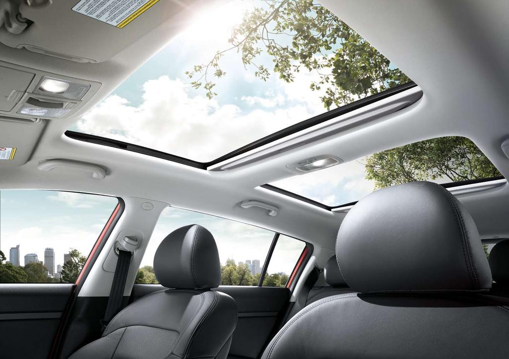 As the road passes beneath the wheels, there s plenty going on overhead a panoramic sunroof lets fresh air in and