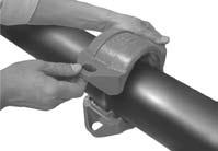 4. INSTALL GASKET: Place a gasket over the pipe ends and center the gasket in between the marks. The pipe ends should always be butted against each other. 5.