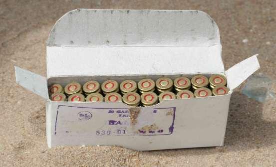 Contents of the boxes pictured in the previous image. Each box contains 20 unmarked cartridges (i.e. no headstamp applied) Sudanese-manufactured 7.