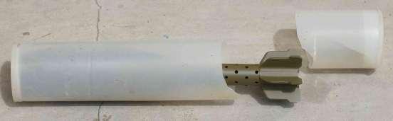 Chinese-manufactured 60 mm mortar bomb found inside a sealed tube.