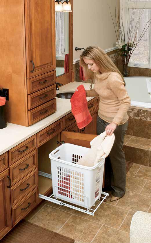 HPRV SERIES PULLOUT POLYMER HAMPER Features a shallow 20" depth for vanity applications Full-extension ball-bearing slides 1.