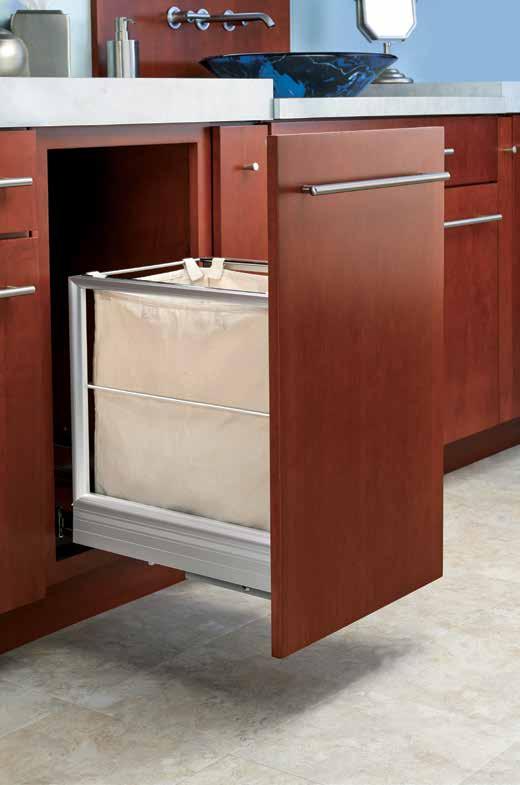 5190 SERIES PULLOUT CANVAS HAMPER Designed for base 18 vanity cabinets Features Rev-A-Motion Soft-Open/Soft-Close system 7" of assisted opening and closing Removable cloth bag Includes