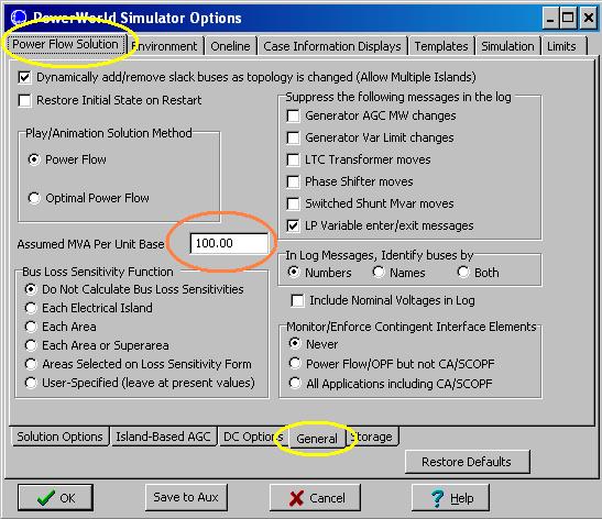 1. Click File -> New. 2. PowerWorld uses per-unit when specifying impedances for a system, so we must set the system base. 3. Click Operations/Tools -> Solutions/Environment.