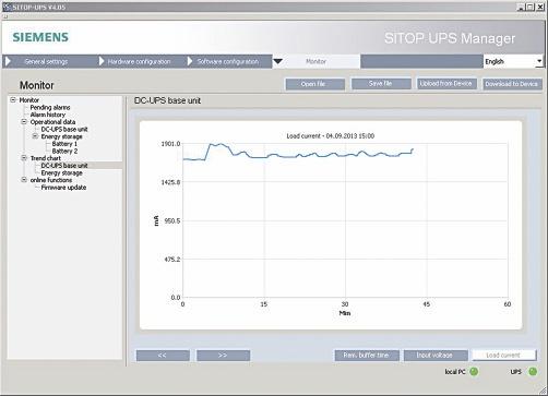 The UPS Manager provides support during configuration and visualization for easy integration of the DC UPS in PC-based systems.