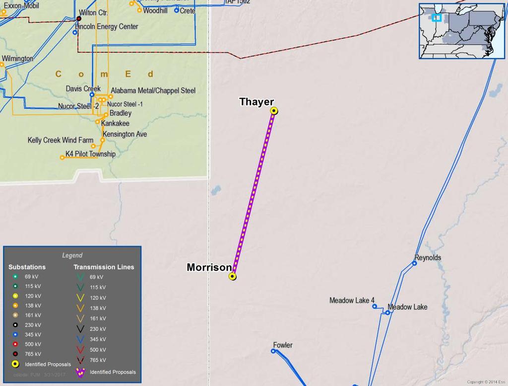 NIPSCO 1-9B Proposed by: NIPSCO Project ID: 201617_1-9B Proposed Solution: Greenfield, Interregional New NIPSCO line section between Thayer and Morrison 138 kv
