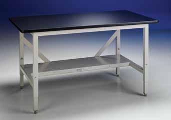 Telescoping legs adjust in 1" increments to seven overall height positions from 33.0" to 40.0". Black laminate hard board work surface is permanently mounted to the frame. Overall dimensions: 60.