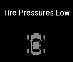 If your vehicle s tire pressure becomes significantly low, the low tire pressure indicator appears with a message in the multi-information display. The specific tire with low pressure is displayed.