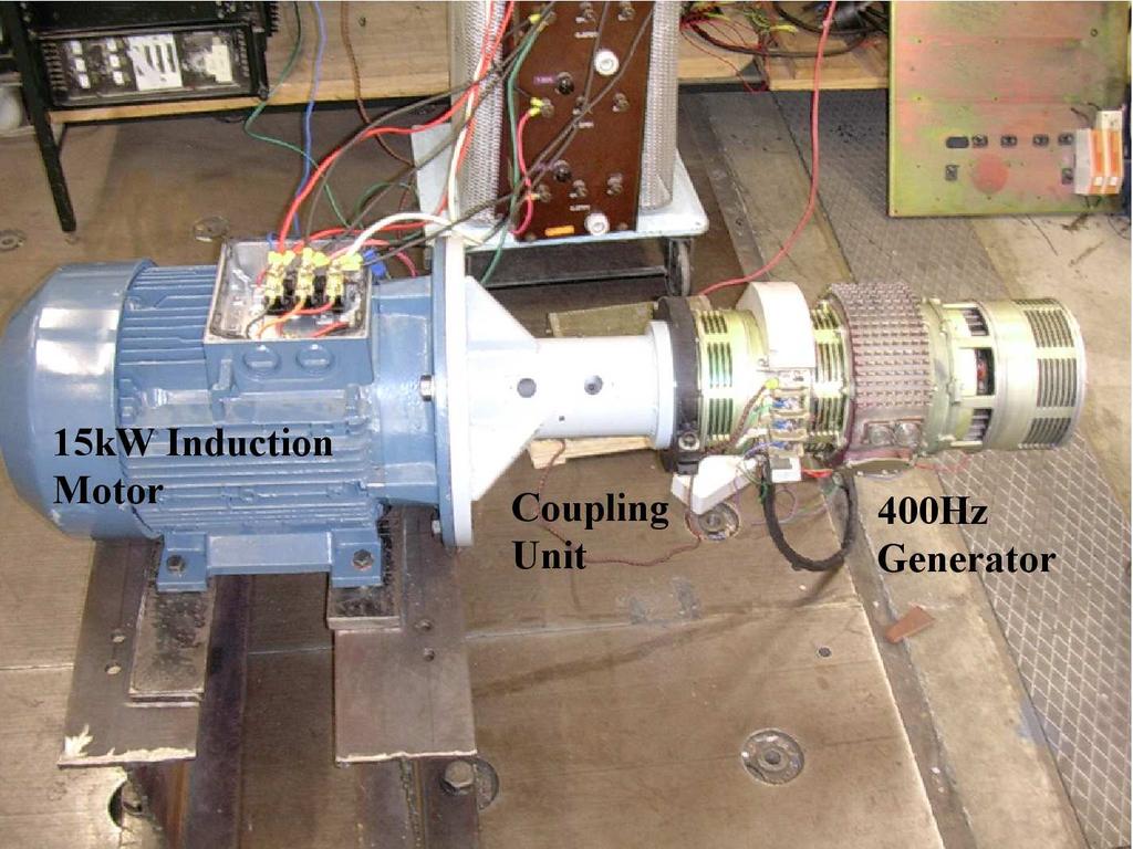 Figure 1: 400Hz Power Generation set 1.2 Components of the 400 Hz power supply 1.2.1 The prime mover - 15kW induction motor The first tests will require testing the prime mover, that is the induction motor alone.