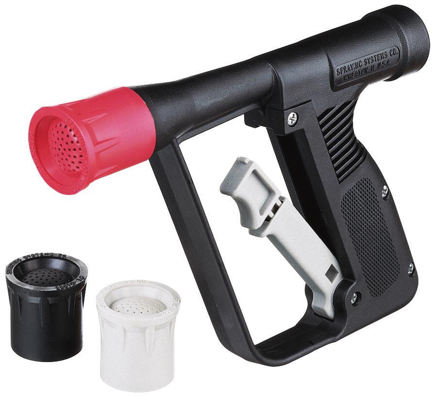 Lawn Spray Guns Features: Options available: hose shank swivel Interchangeable nozzle tips are color-coded Nozzle tips provide a 45 o full cone showerhead for easy identification of nozzle tip size.