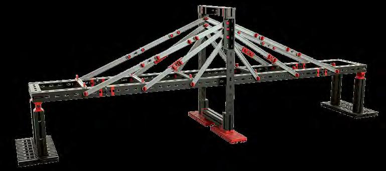 This bridge form can withstand bigger loads than the girder bridge. The compressive force is now transmitted not only to the girder, but is also distributed to the additional components.