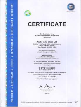 CERTIFICATE The Certification Body of TÜV SÜD Management Service GmbH certifies that Asahi India Glass Limited Plot No.