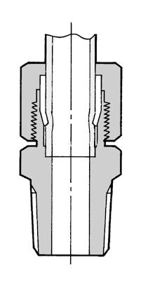 Flared ridge ferrule Prevents accidental loss of ferrule when inserting into the fitting body. Hardened ridge ferrule Prevents breakage of ferrule when tightening nut. Flared I.D.