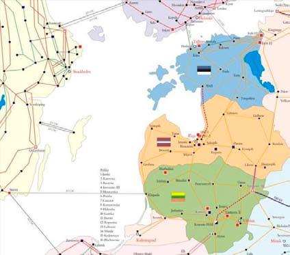 Joonis 91. Olemasolevad ja planeeritavad ühendused Balti regioonis Planeeritud ühendus Leedu ja Poola vahel ühendab Balti elektrisüsteemi Mandri-Euroopa sünkroonse sagedusalaga.